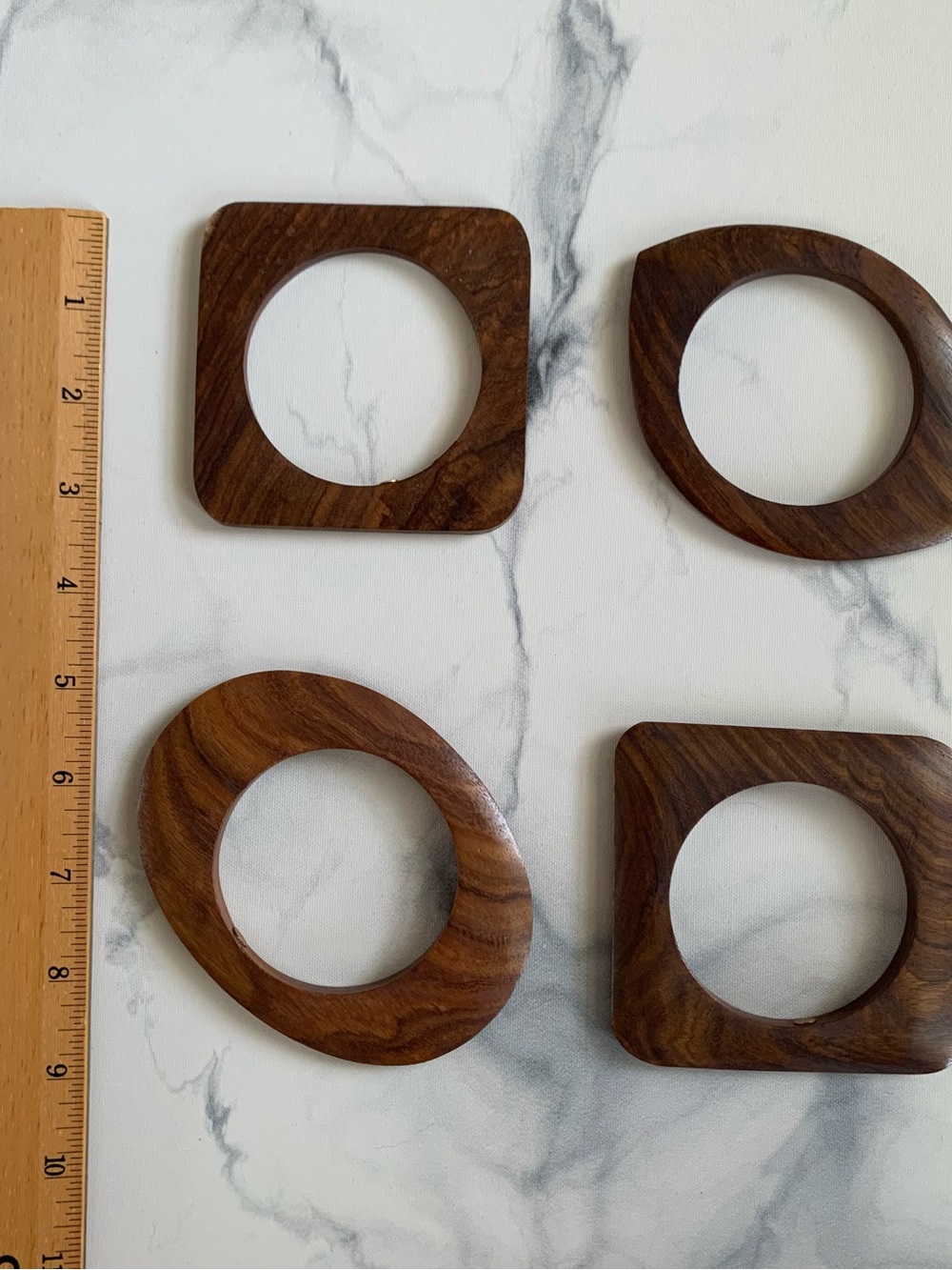 Set of 4 Wood Bracelets Brown Wood Grain Smooth Mixed Square & Round